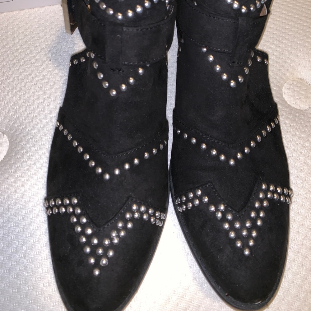 Silver studded black suede sandals
